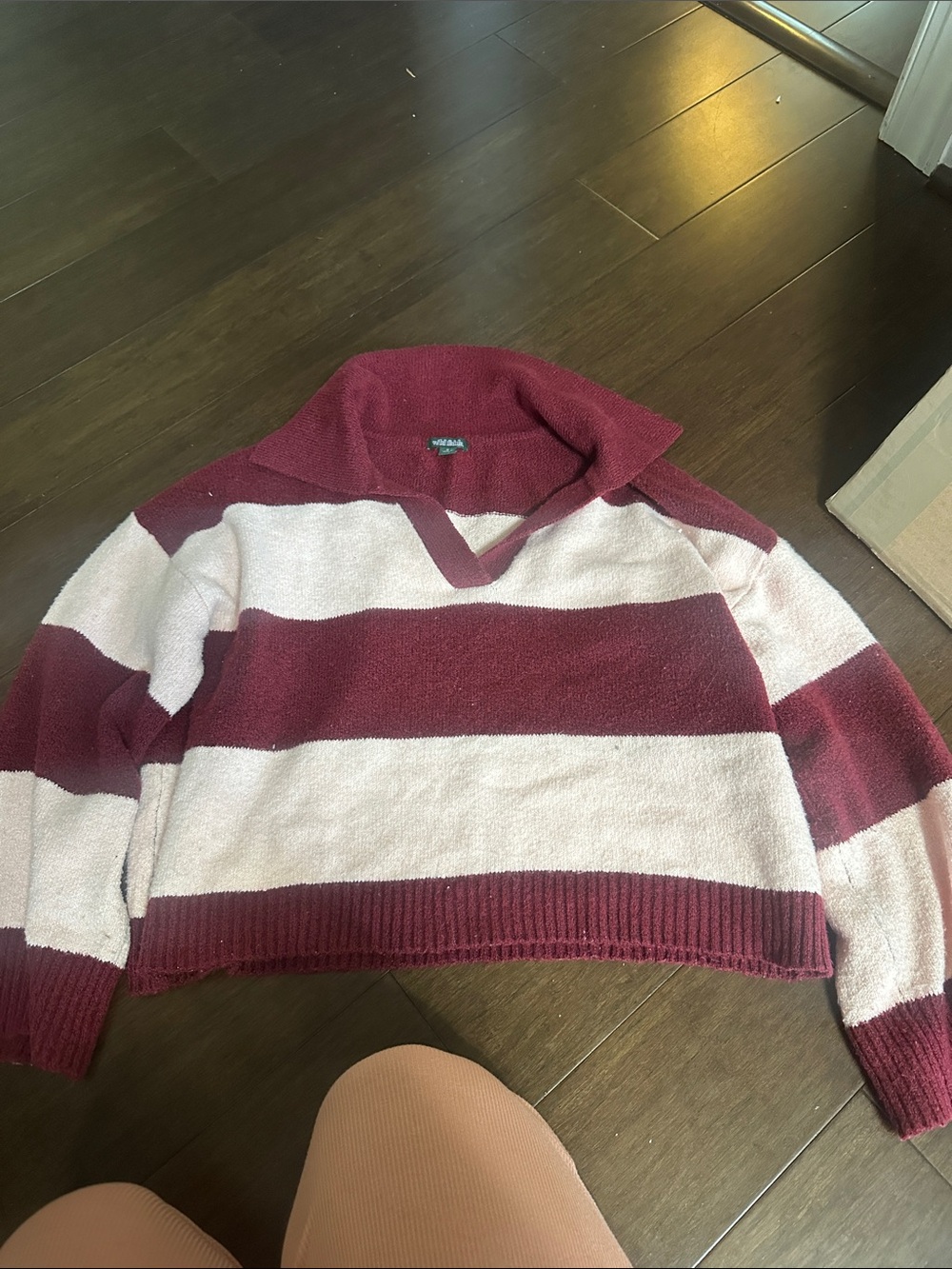 wild fable Burgundy and pink Striped V-Neck Sweater